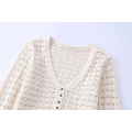 Mode cardigan en tricot creux en V-col